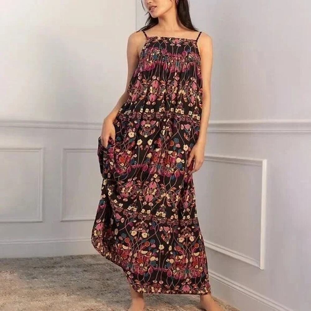 NEW Anthropologie Quilted Floral Maxi Dress $120 Size Small Semi Sheer Boho